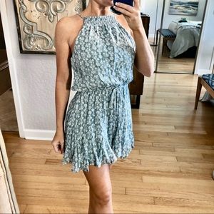NWT Francesca’s Trudi Bluish-Green and Cream Floral Romper